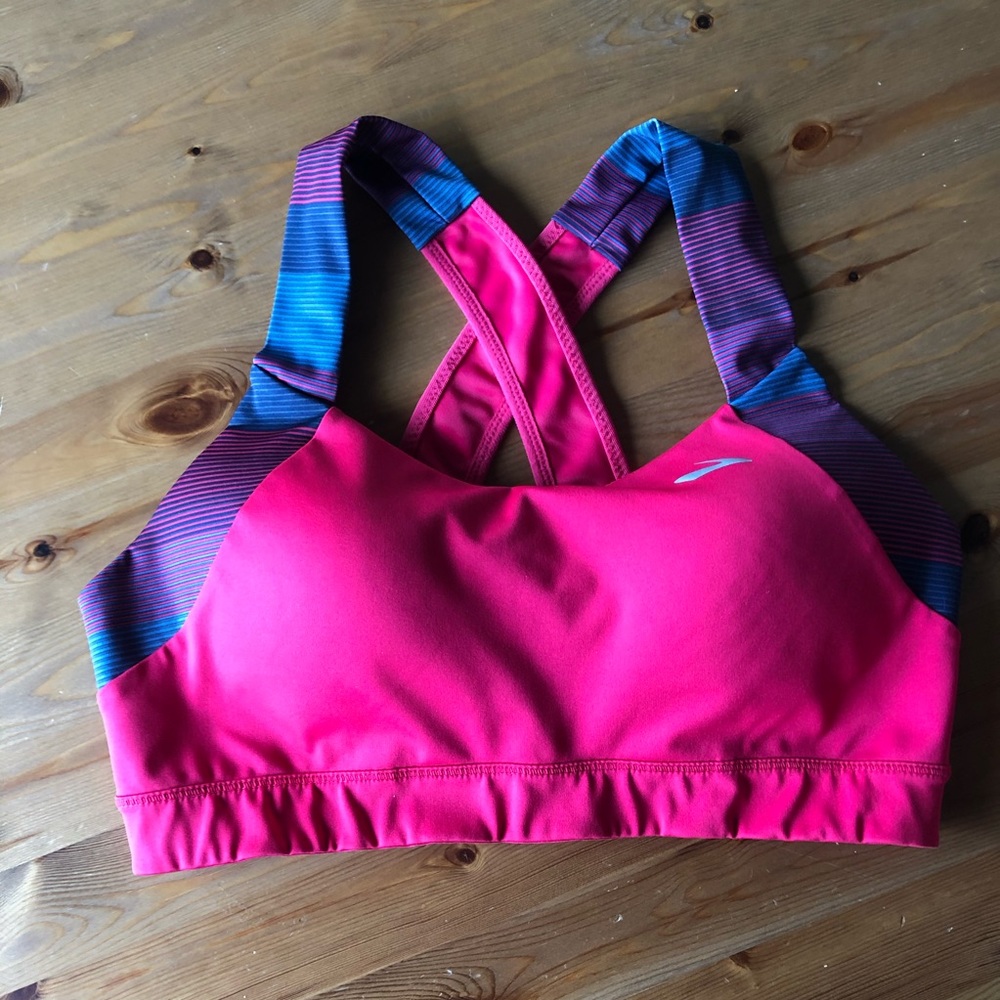 Brooks Medium Pink/Grey Sports Bra.